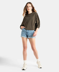 Super Combed Cotton Rich Oversized Printed Full Sleeve T-Shirt - Turkish Coffee