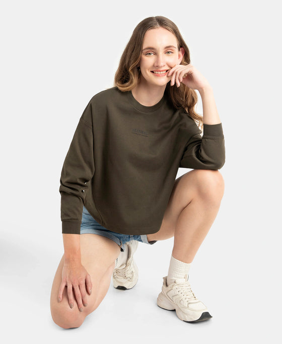 Super Combed Cotton Rich Oversized Printed Full Sleeve T-Shirt - Turkish Coffee