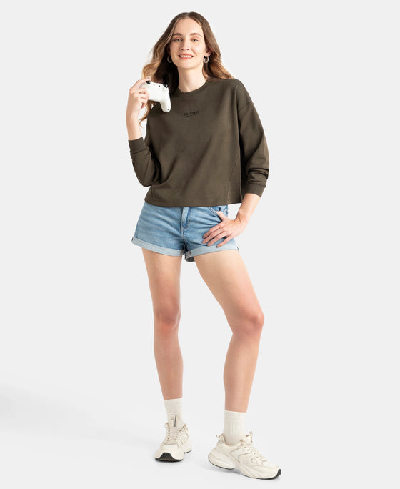 Super Combed Cotton Rich Oversized Printed Full Sleeve T-Shirt - Turkish Coffee