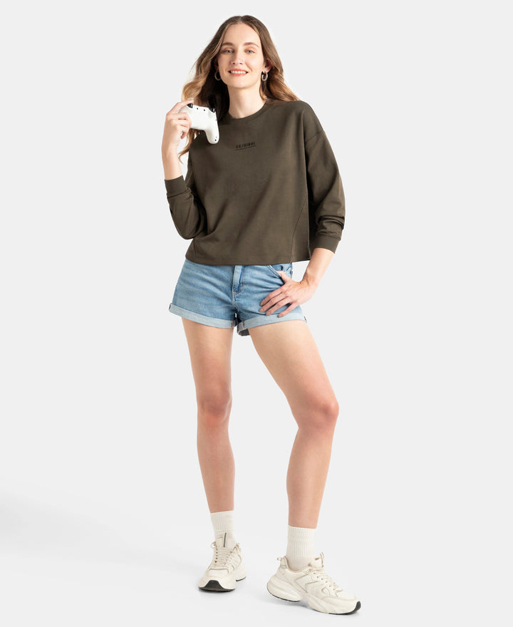 Super Combed Cotton Rich Oversized Printed Full Sleeve T-Shirt - Turkish Coffee