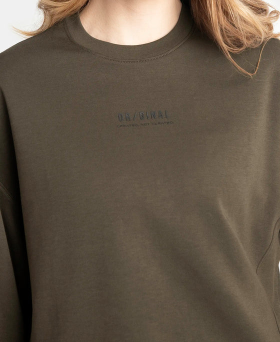 Super Combed Cotton Rich Oversized Printed Full Sleeve T-Shirt - Turkish Coffee