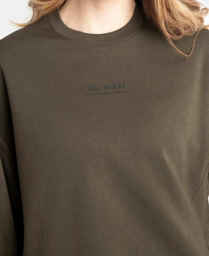 Super Combed Cotton Rich Oversized Printed Full Sleeve T-Shirt - Turkish Coffee