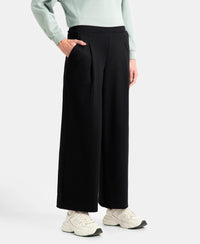 Super Combed Cotton Rich Relaxed Fit Wide Leg Pants with Side Pockets - Black