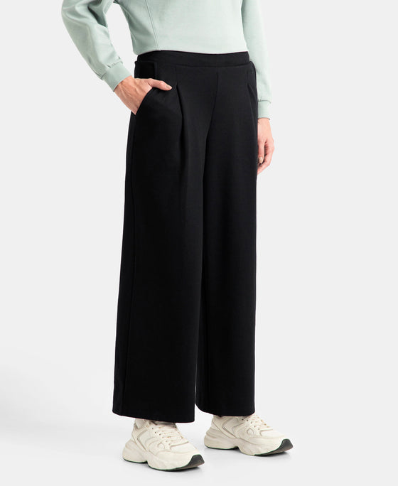 Super Combed Cotton Rich Relaxed Fit Wide Leg Pants with Side Pockets - Black