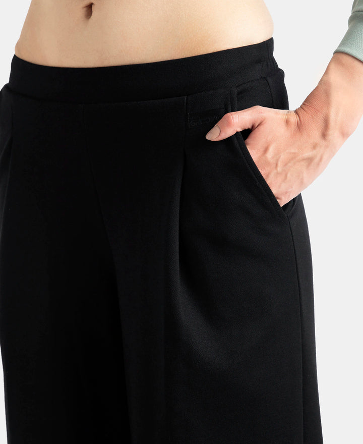 Super Combed Cotton Rich Relaxed Fit Wide Leg Pants with Side Pockets - Black
