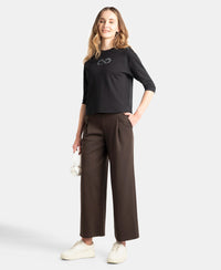 Super Combed Cotton Rich Relaxed Fit Wide Leg Pants with Side Pockets - Java