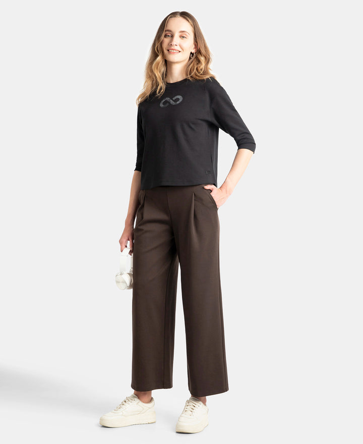 Super Combed Cotton Rich Relaxed Fit Wide Leg Pants with Side Pockets - Java