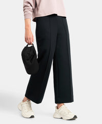 Microfiber Cotton Blend Elastane Stretch Relaxed Fit Wide Leg Pants with Zipper Pockets - Black