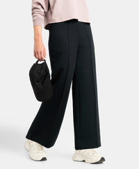 Microfiber Cotton Blend Elastane Stretch Relaxed Fit Wide Leg Pants with Zipper Pockets - Black