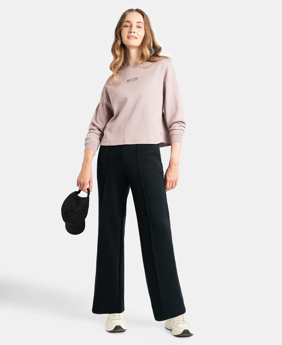 Microfiber Cotton Blend Elastane Stretch Relaxed Fit Wide Leg Pants with Zipper Pockets - Black