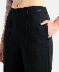 Microfiber Cotton Blend Elastane Stretch Relaxed Fit Wide Leg Pants with Zipper Pockets - Black