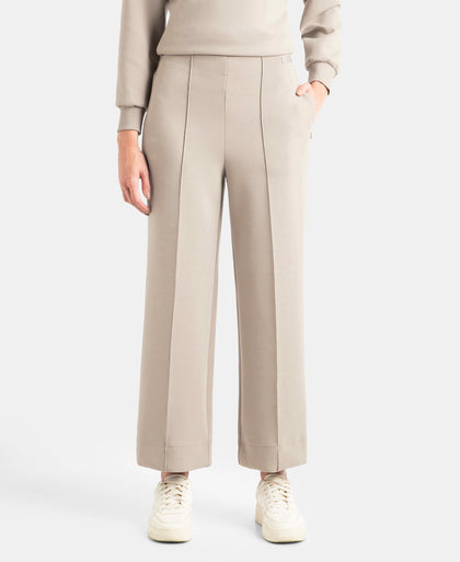 Microfiber Cotton Blend Elastane Stretch Relaxed Fit Wide Leg Pants with Zipper Pockets - Moon Rock