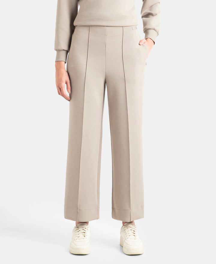 Microfiber Cotton Blend Elastane Stretch Relaxed Fit Wide Leg Pants with Zipper Pockets - Moon Rock