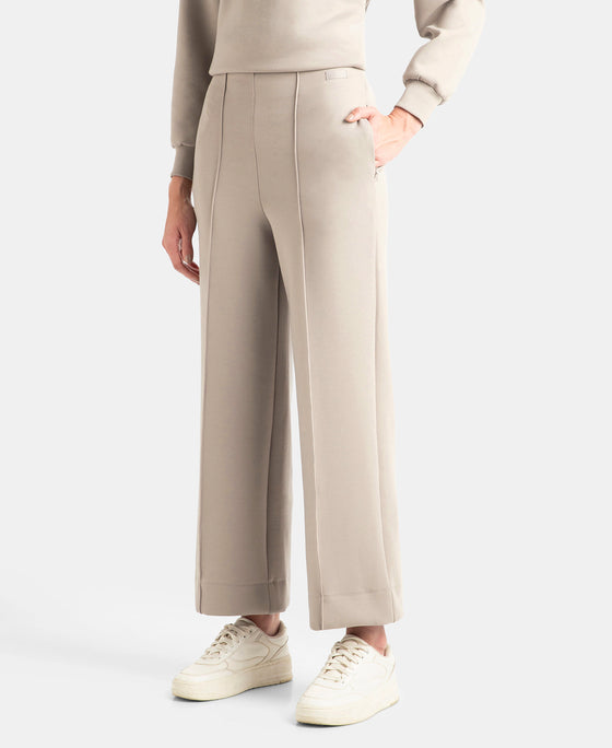 Microfiber Cotton Blend Elastane Stretch Relaxed Fit Wide Leg Pants with Zipper Pockets - Moon Rock