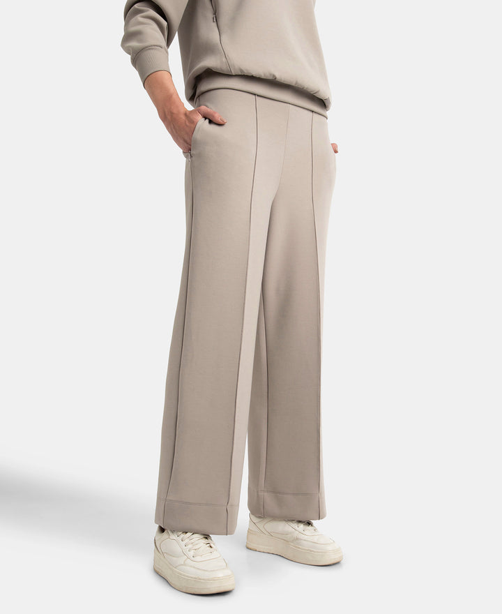Microfiber Cotton Blend Elastane Stretch Relaxed Fit Wide Leg Pants with Zipper Pockets - Moon Rock