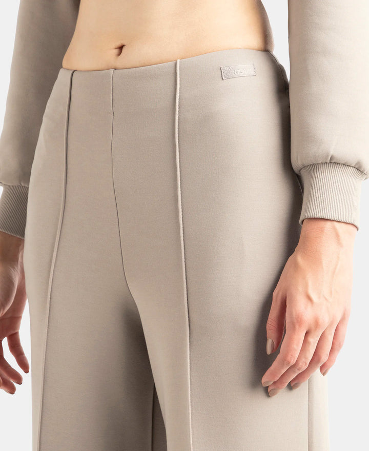 Microfiber Cotton Blend Elastane Stretch Relaxed Fit Wide Leg Pants with Zipper Pockets - Moon Rock