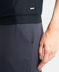 Microfiber Elastane Stretch Hybrid Tank Top with Ribbed Sleeves - Black