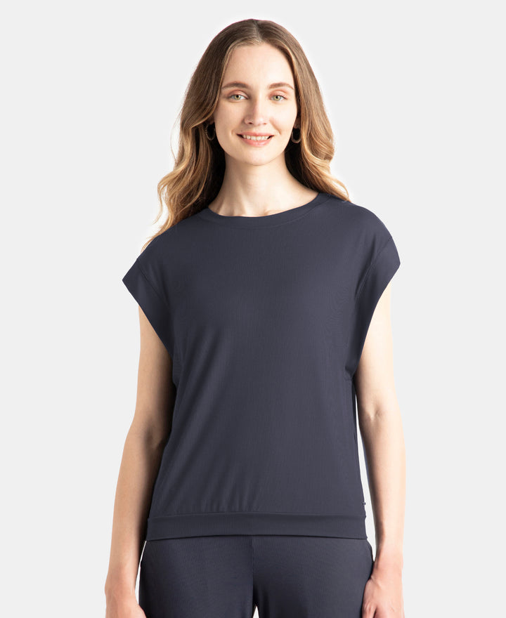 Microfiber Elastane Stretch Hybrid Tank Top with Ribbed Sleeves - Grey Stone