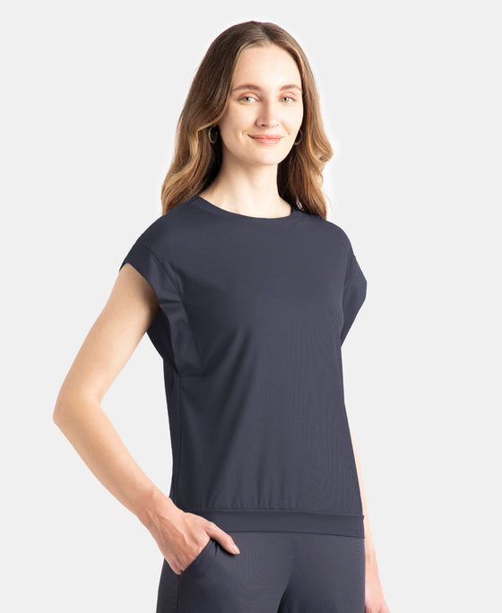 Microfiber Elastane Stretch Hybrid Tank Top with Ribbed Sleeves - Grey Stone