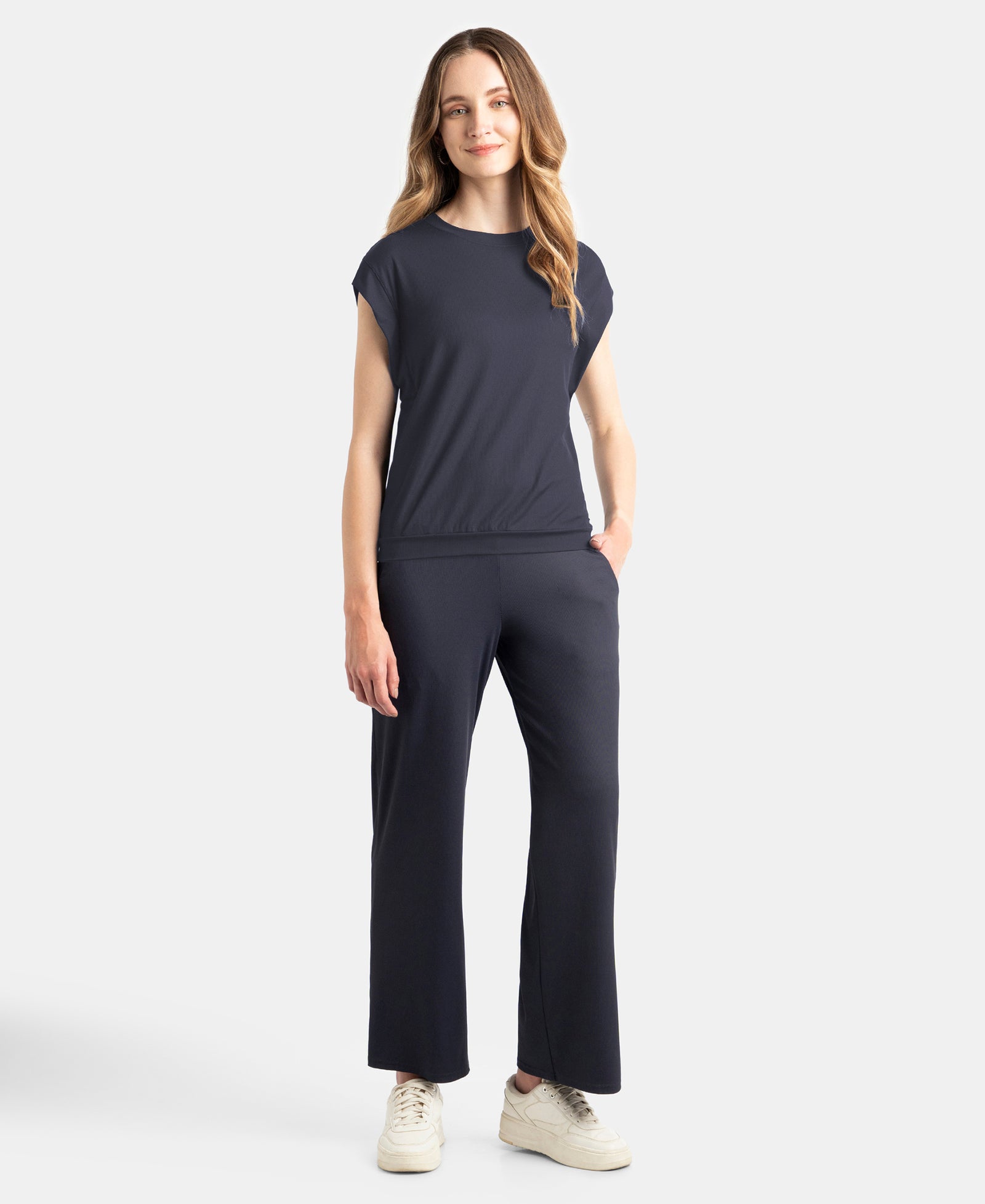 Microfiber Elastane Stretch Hybrid Tank Top with Ribbed Sleeves - Grey Stone