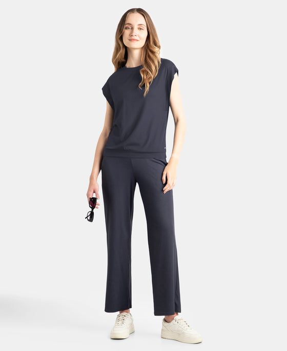 Microfiber Elastane Stretch Hybrid Tank Top with Ribbed Sleeves - Grey Stone