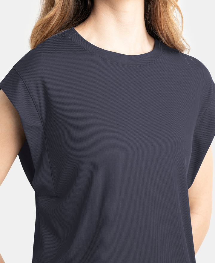 Microfiber Elastane Stretch Hybrid Tank Top with Ribbed Sleeves - Grey Stone