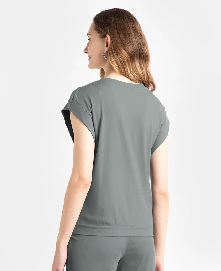 Microfiber Elastane Stretch Hybrid Tank Top with Ribbed Sleeves - Gun Metal