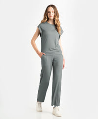 Microfiber Elastane Stretch Hybrid Tank Top with Ribbed Sleeves - Gun Metal