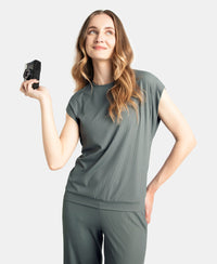 Microfiber Elastane Stretch Hybrid Tank Top with Ribbed Sleeves - Gun Metal