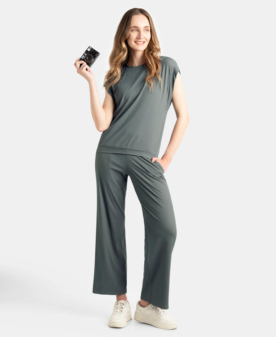 Microfiber Elastane Stretch Hybrid Tank Top with Ribbed Sleeves - Gun Metal