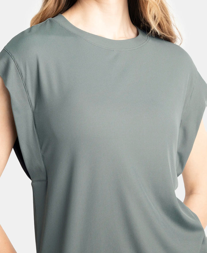 Microfiber Elastane Stretch Hybrid Tank Top with Ribbed Sleeves - Gun Metal