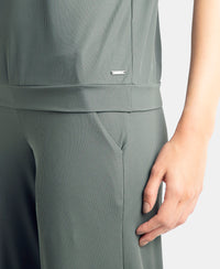 Microfiber Elastane Stretch Hybrid Tank Top with Ribbed Sleeves - Gun Metal