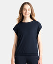 Microfiber Elastane Stretch Hybrid Tank Top with Ribbed Sleeves - Mid Night Navy