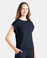 Microfiber Elastane Stretch Hybrid Tank Top with Ribbed Sleeves - Mid Night Navy