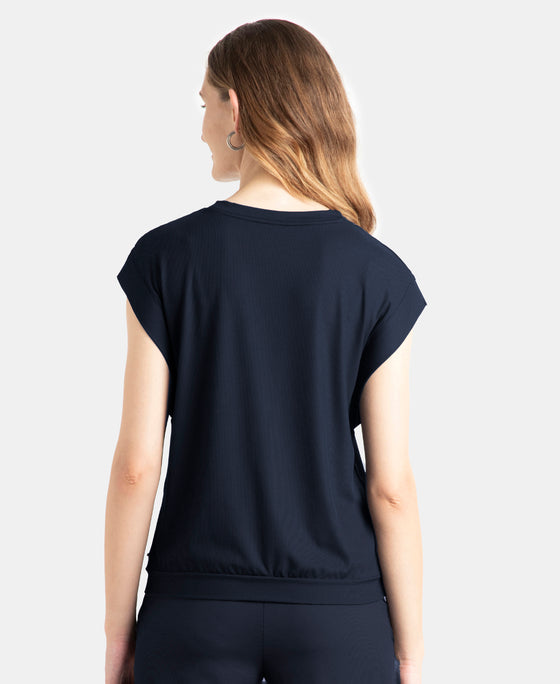 Microfiber Elastane Stretch Hybrid Tank Top with Ribbed Sleeves - Mid Night Navy