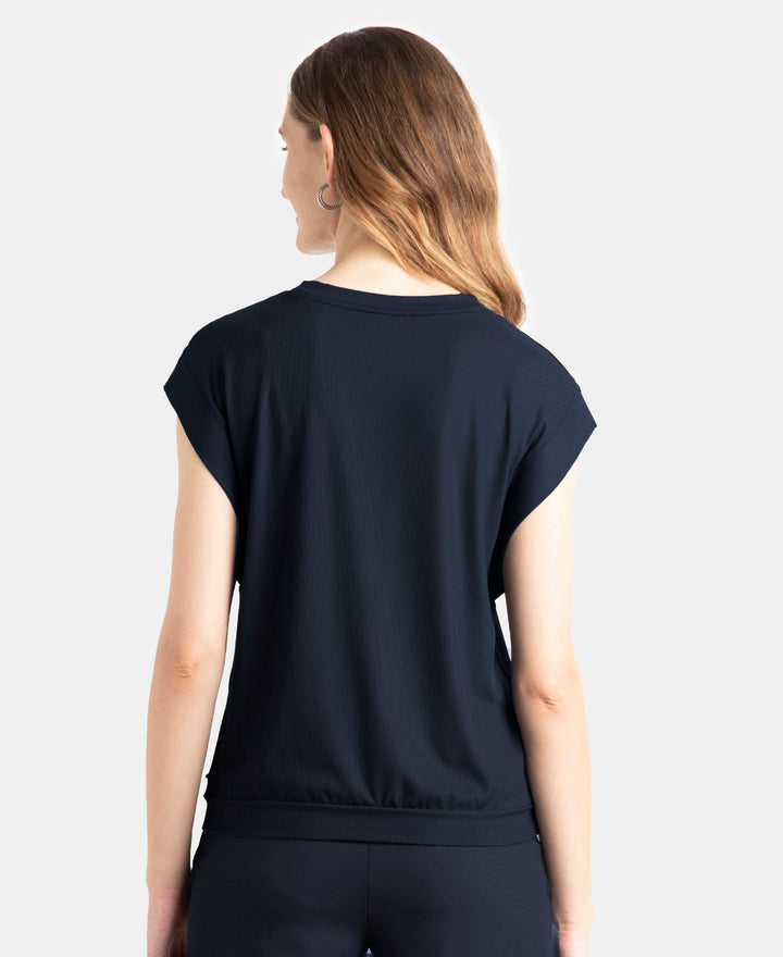 Microfiber Elastane Stretch Hybrid Tank Top with Ribbed Sleeves - Mid Night Navy