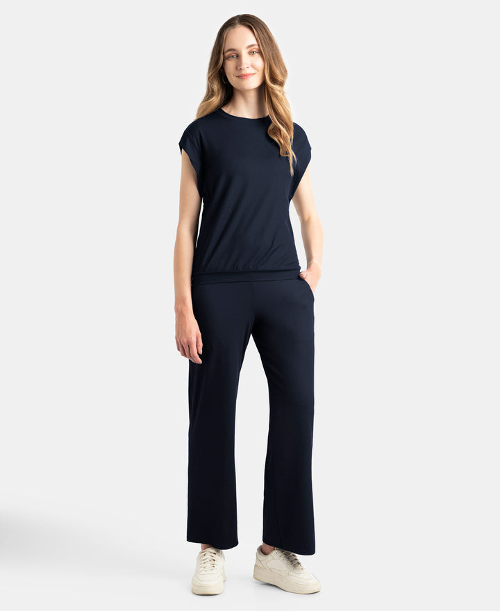 Microfiber Elastane Stretch Hybrid Tank Top with Ribbed Sleeves - Mid Night Navy