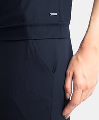 Microfiber Elastane Stretch Hybrid Tank Top with Ribbed Sleeves - Mid Night Navy