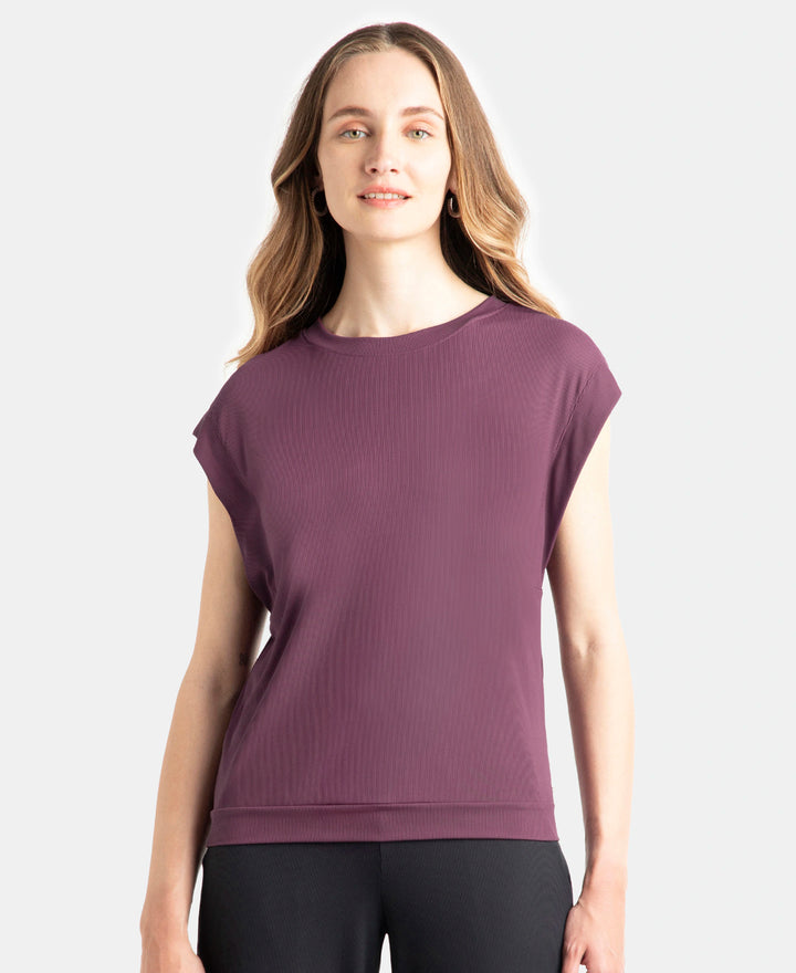 Microfiber Elastane Stretch Hybrid Tank Top with Ribbed Sleeves - Potent Purple