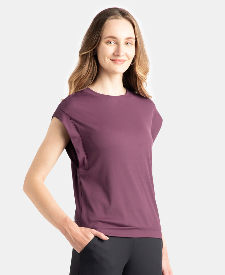 Microfiber Elastane Stretch Hybrid Tank Top with Ribbed Sleeves - Potent Purple