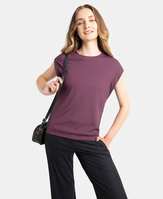 Microfiber Elastane Stretch Hybrid Tank Top with Ribbed Sleeves - Potent Purple