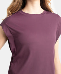 Microfiber Elastane Stretch Hybrid Tank Top with Ribbed Sleeves - Potent Purple