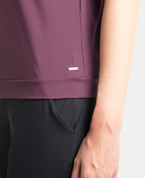 Microfiber Elastane Stretch Hybrid Tank Top with Ribbed Sleeves - Potent Purple