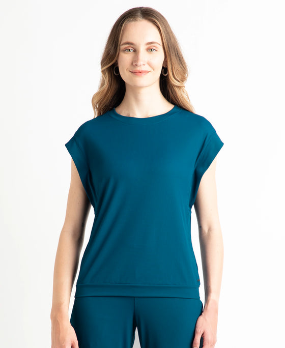 Microfiber Elastane Stretch Hybrid Tank Top with Ribbed Sleeves - Poseidon