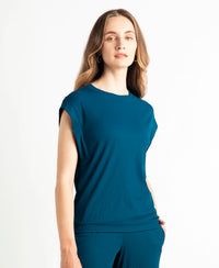 Microfiber Elastane Stretch Hybrid Tank Top with Ribbed Sleeves - Poseidon