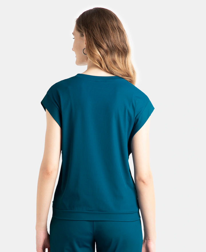 Microfiber Elastane Stretch Hybrid Tank Top with Ribbed Sleeves - Poseidon