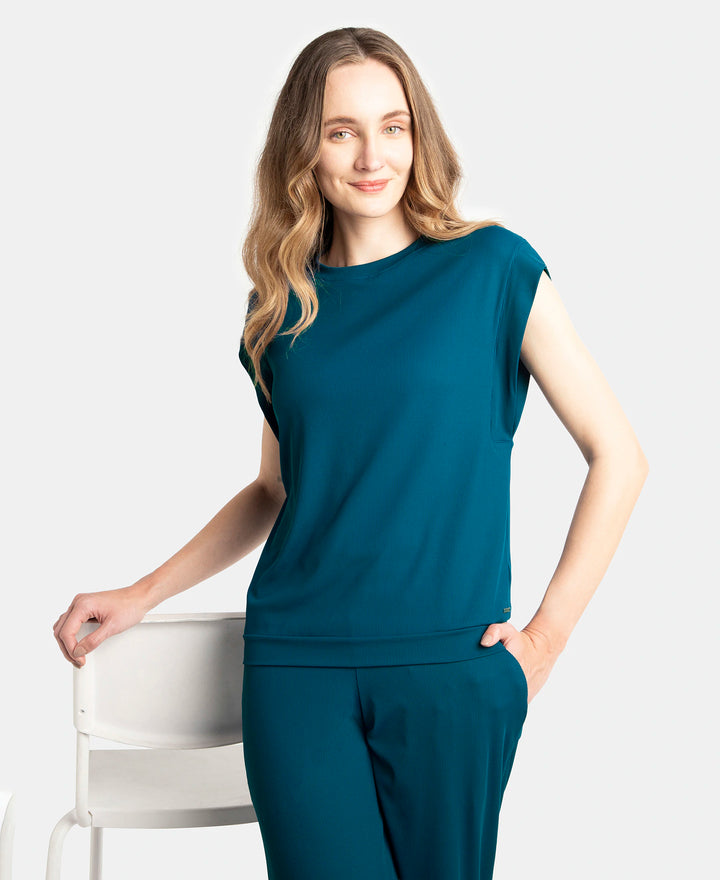 Microfiber Elastane Stretch Hybrid Tank Top with Ribbed Sleeves - Poseidon