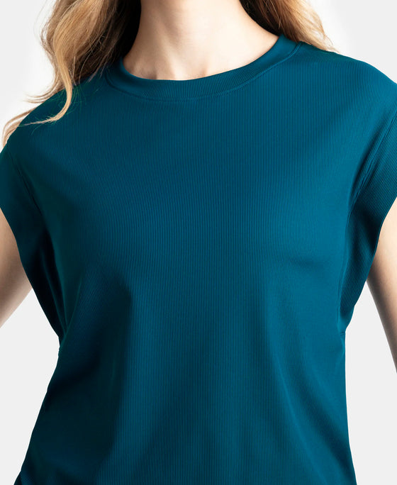 Microfiber Elastane Stretch Hybrid Tank Top with Ribbed Sleeves - Poseidon