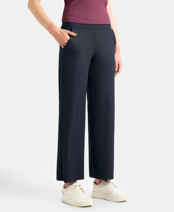 Microfiber Elastane Stretch Regular Fit Wide Leg Pants - Black