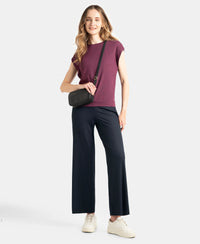 Microfiber Elastane Stretch Regular Fit Wide Leg Pants - Black